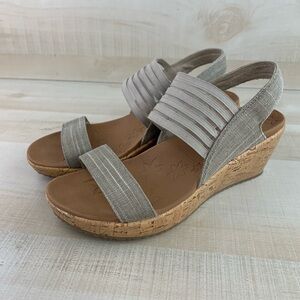 Skechers Beverlee Taupe Luxe Foam Cork Wedge